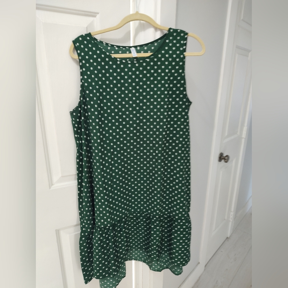 Green and White Poka Dot Dress Lil Better XL